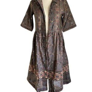 BIBA Sz 32 Cotton Flare Dress open Front Womens brown
